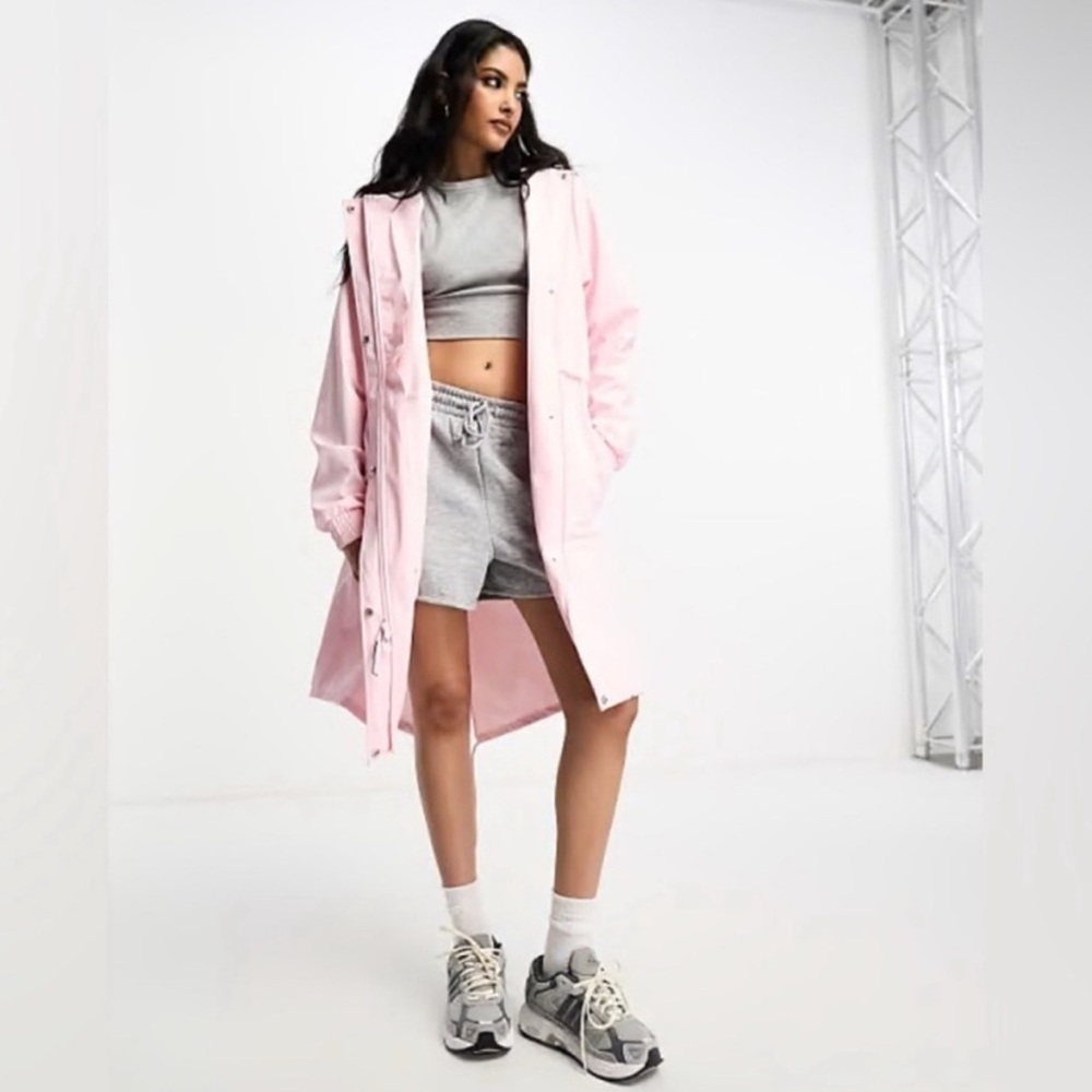 Rains String Parka Pink Hooded Waterproof Rain Jacket NWT
